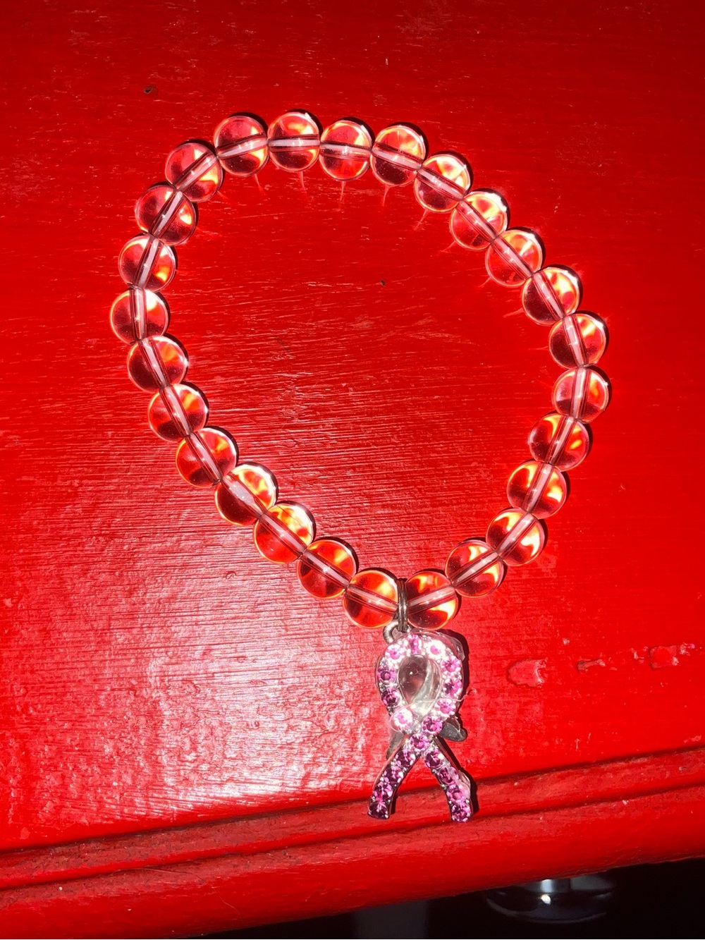Pink Crystal Ribbon Beaded Bracelet